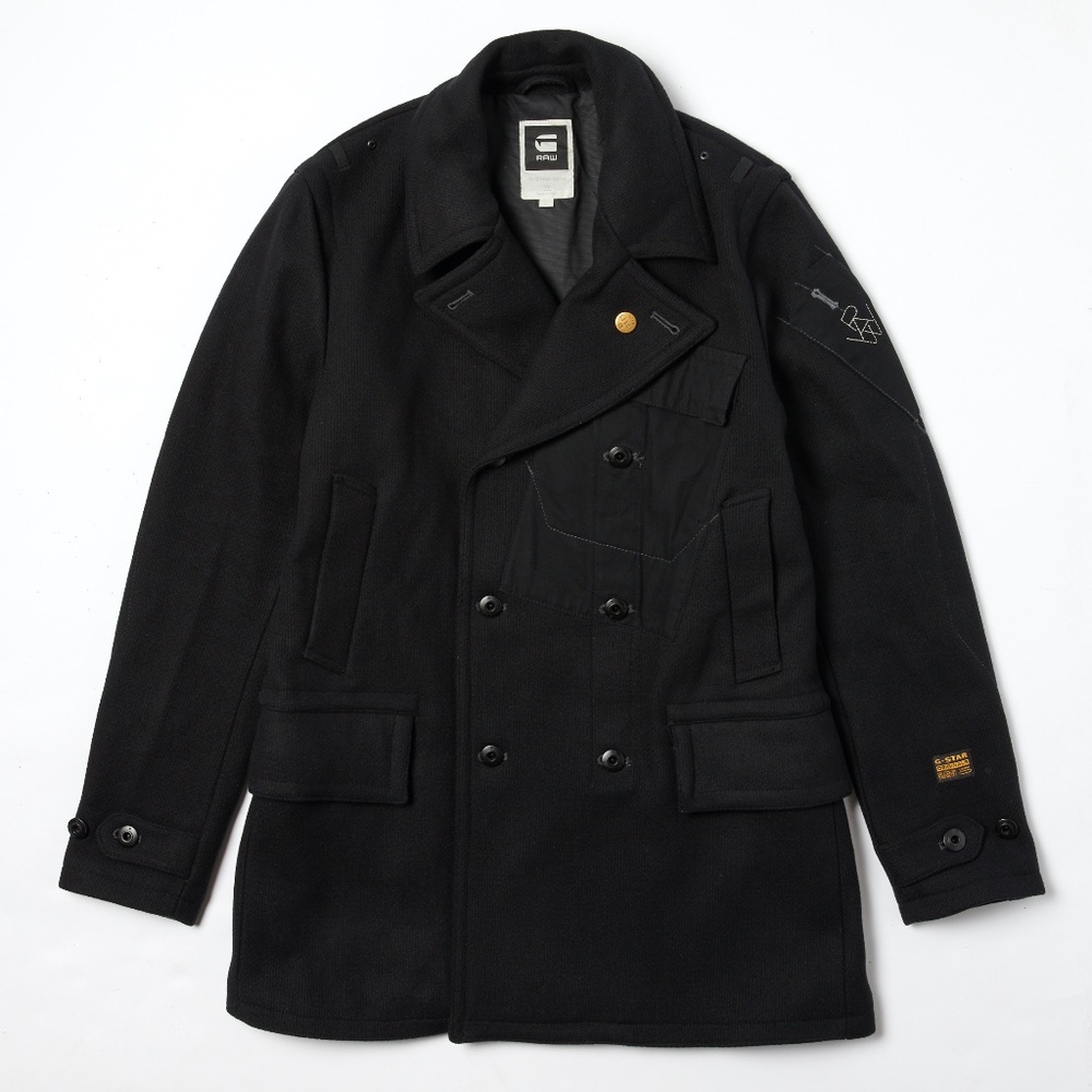 G-Star Mens Fleet Carrier Wool Coat sz Large Black